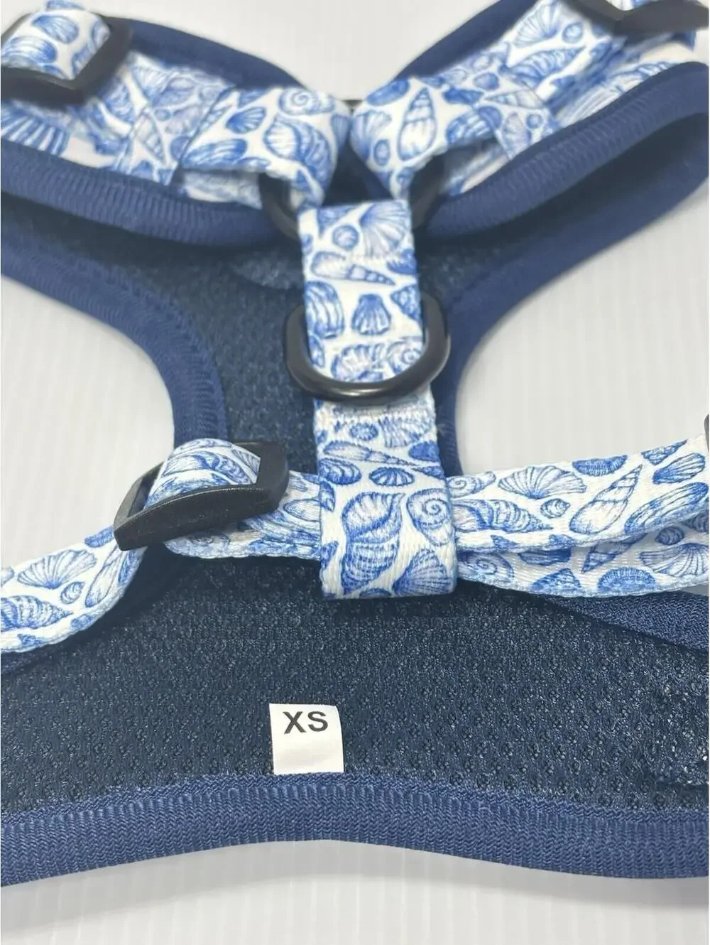 Pet Dog Harness XS - Blue & White Sea Shell Print - Mesh Padded ,Adjustable -NEW